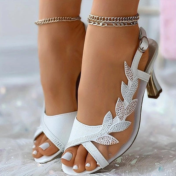 Elegant Heeled Mesh Sandals White Rhinestone – Women's FashionChic