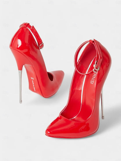 Patent Ankle Red Leather Heels Women's with Strap Stiletto FashionChic