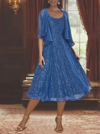 Elegant of Casual Mother Bride the Simple A-Line Dress Piece Two FashionChic