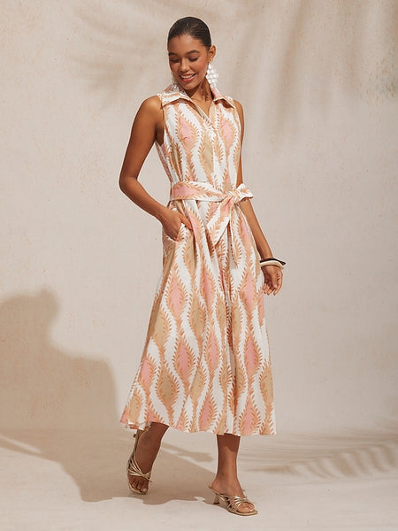 A Line Maxi Dress Shirt Collar Belted Pocket Vacation