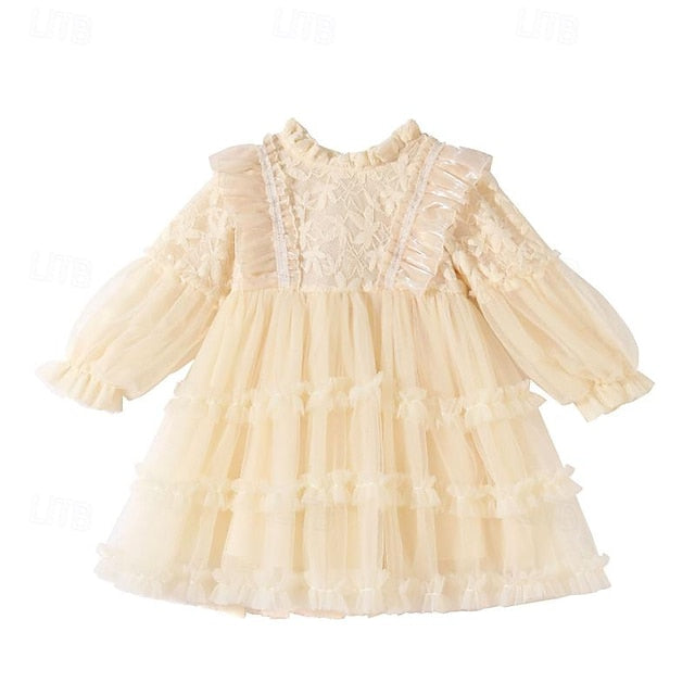 Girl Long Girls' Kids Dress Flower Color Solid Party FashionChic