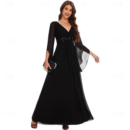 Elegant Simple the V Neck A-Line Bride Mother Dress of Floor FashionChic