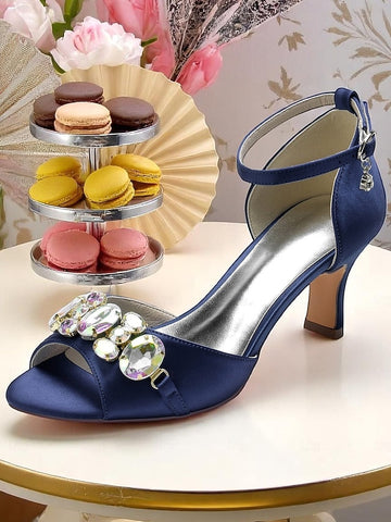 Open Satin and with Strap Ankle Toe Heels Women's Black FashionChic