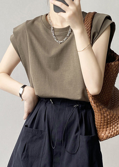 Green Neck T Army Solid O Summer Women Cotton Shirts FashionChic