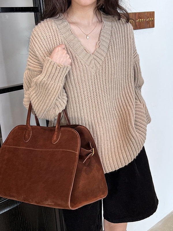 Urban Fuchsia V-Neck Long Sleeve Knit Sweater AN1046 Genistyle Shop