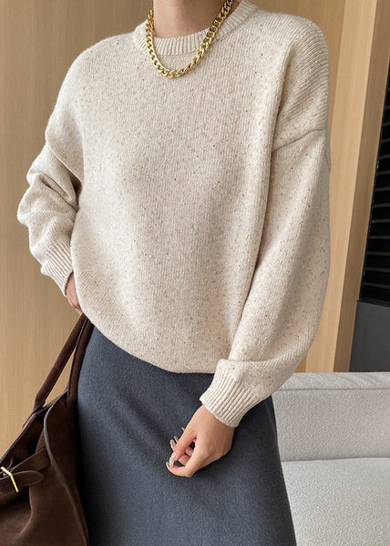 Loose Apricot O Neck Solid Cozy Knit Sweaters Fall AF1011 HS-NTP240914