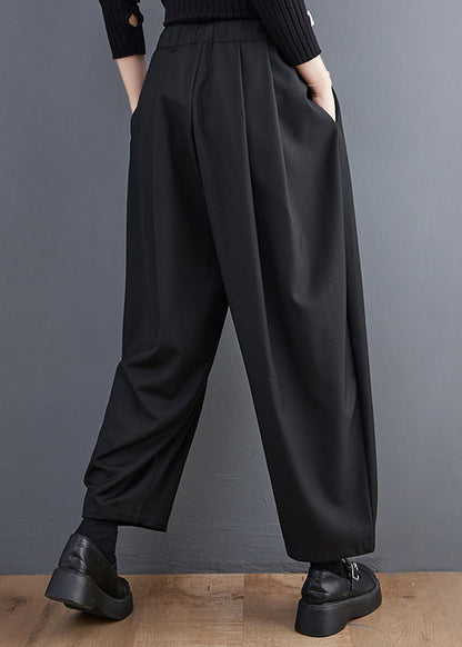 Pockets Crop Waist Elastic Cotton Spring Casual Grey Pants FashionChic