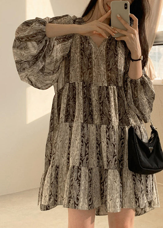 Bohemian Photo Color Print Patchwork Mid Dress Lantern Lantern TT1047 shopify