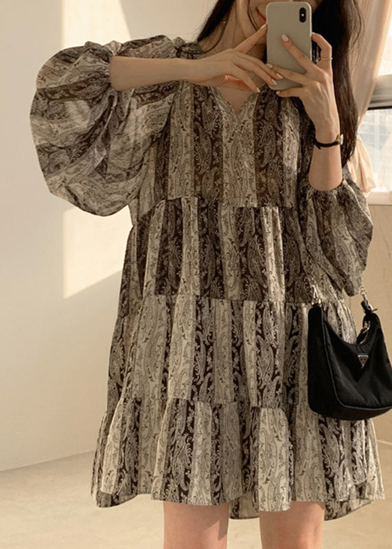 Bohemian Photo Color Print Patchwork Mid Dress Lantern Lantern TT1047 shopify