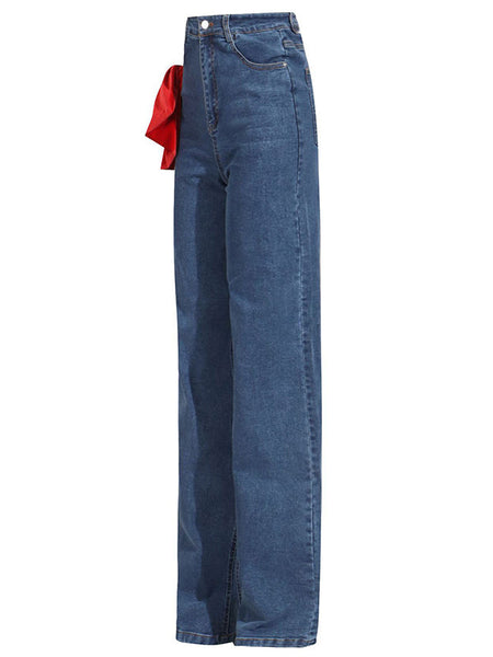 Red Chic Tied Straight Jeans High Waist Buttoned FashionChic
