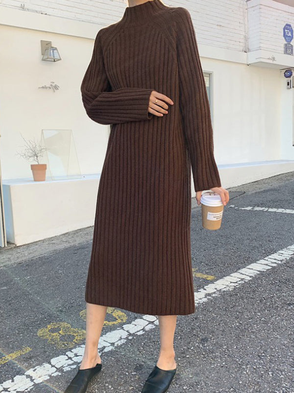 Urban Apricot High-Neck Long Sleeve Striped Knit Dress AN1055 Genistyle Shop