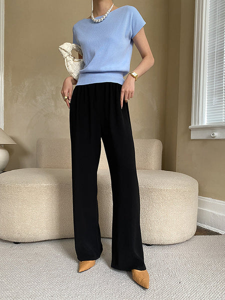 Pink Sleeve Top Short Knit Boat Loose Neck Stylish FashionChic