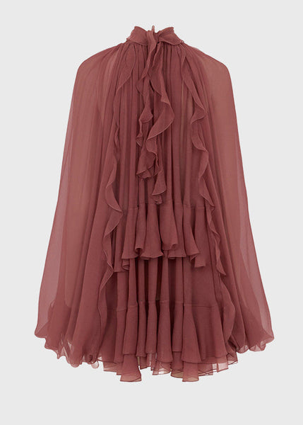 Chiffon Patchwork Tops Brick French Fall Ruffled Shirt Red FashionChic