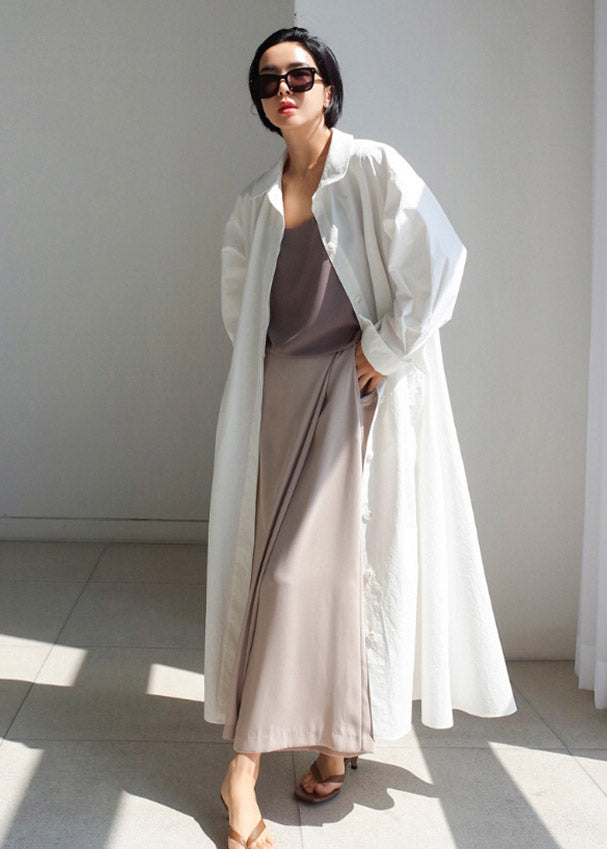 Pan Peter Long Cotton Sleeve Button Boutique Collar Dress White FashionChic