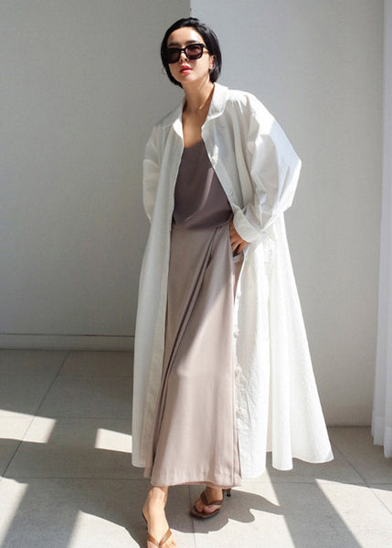 Pan Peter Long Cotton Sleeve Button Boutique Collar Dress White FashionChic