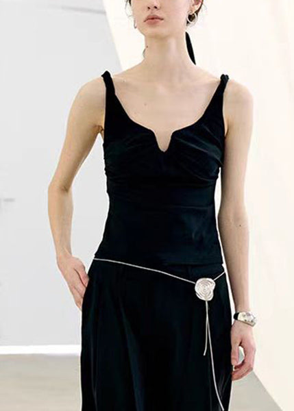 Fine Black V Neck Floral Tassel Vest Sleeveless AN1006 Genistyle Shop