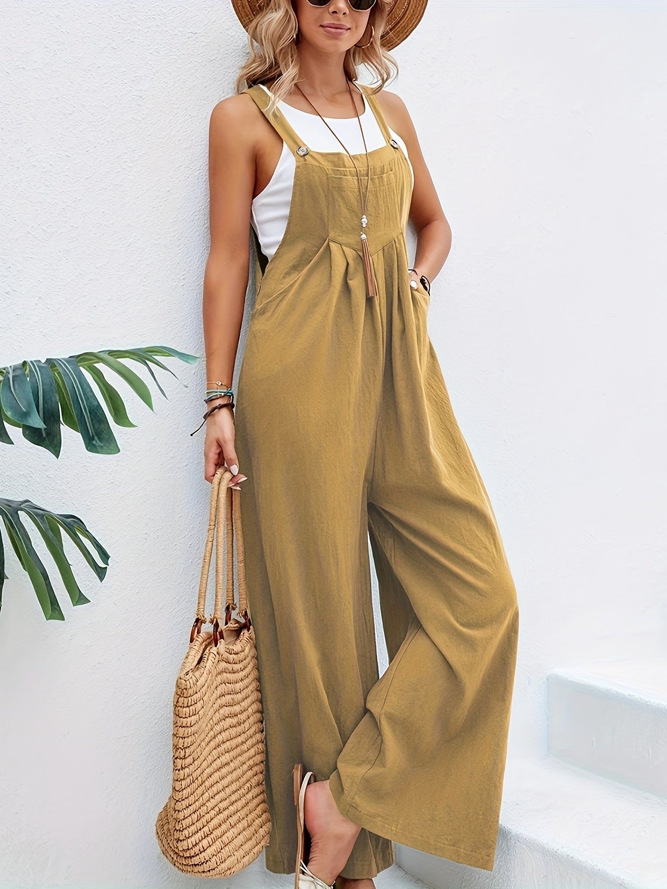 Boho Chic Sleeveless Jumpsuit - Comfort Fit with Pockets, Versatile Casual Wear for Women Furdela