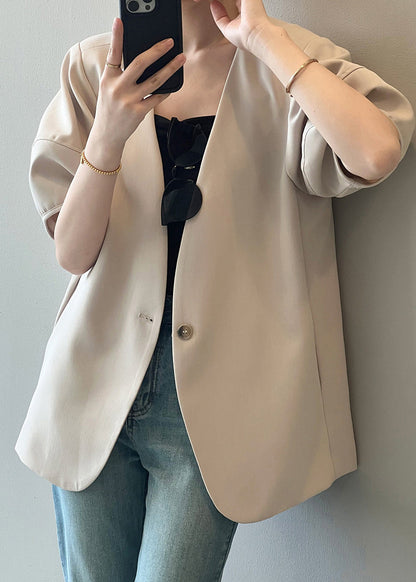 French Apricot V Neck Puff Sleeve Button Coat QC006 shopify