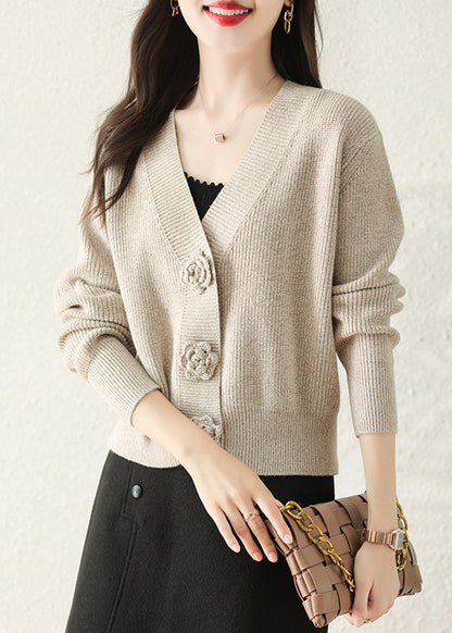 Stylish Apricot V Neck Button Knit Cardigans Fall QC029 shopify