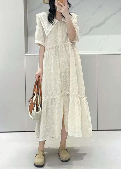 Elegant Apricot Ruffled Button Cotton Shirts Dresses Summer NN033 shopify