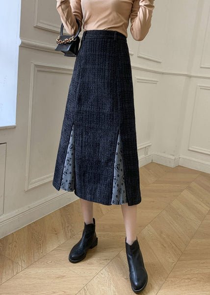 French Black High Waist Patchwork Cotton Skirts Spring RV010 ABC