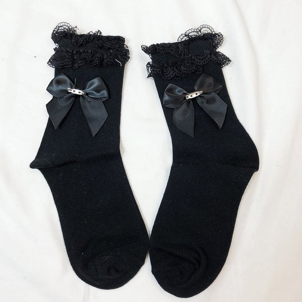 Cotton Cuff Socks Lolita Yellow Bow Ruffled Detachable White/Black/Creamy FashionChic