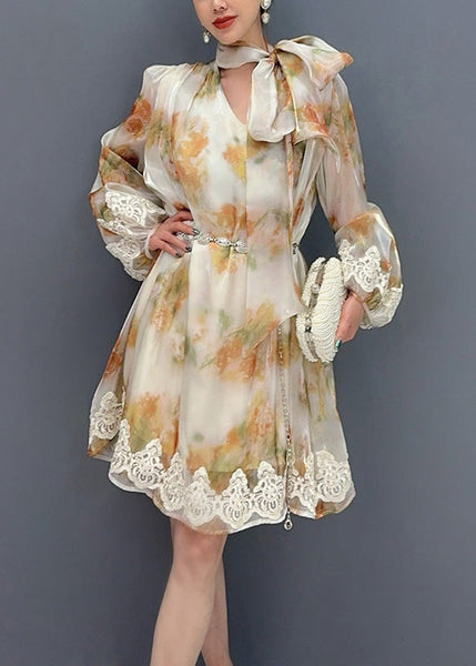 2024 New Stylish Printed Lace Up Mid Dress Long Sleeve AO1021 JDML-FDM240909