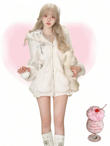 Daily Cat Jacket Kawaii Thicken Version Hood Plush Hooded Ear - FashionChic