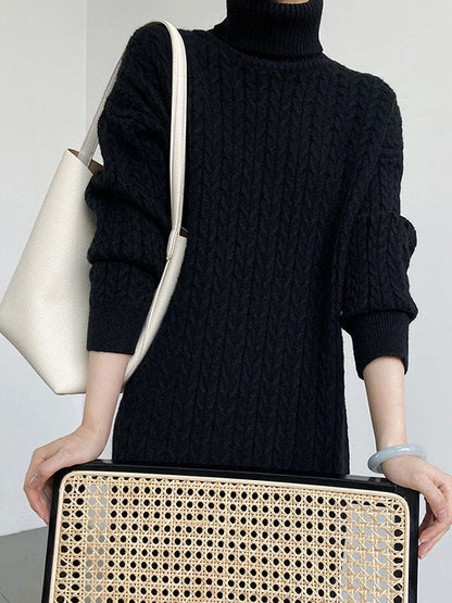 Casual Grey High-Neck Long Sleeve Twist Knit Dress AN1053 Genistyle Shop