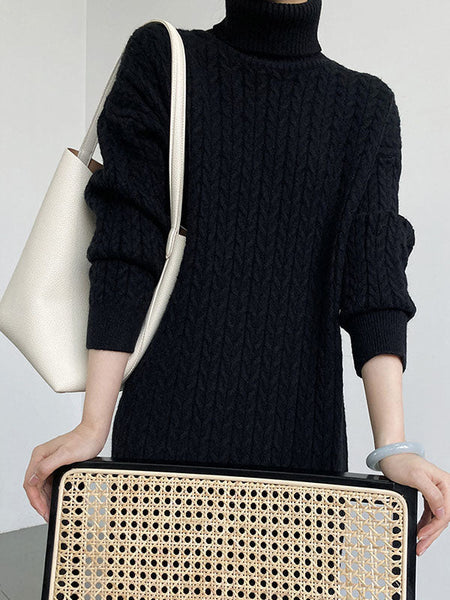 Casual Grey High-Neck Long Sleeve Twist Knit Dress AN1053 Genistyle Shop