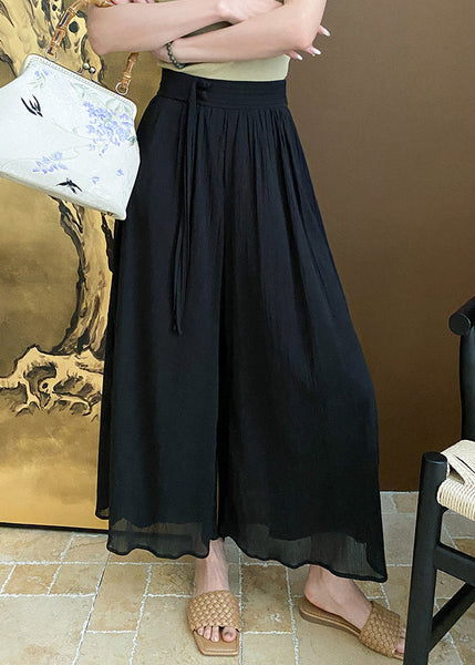 Black Zippered Pockets Cotton Summer Wide Leg Pants AF1096 HS-CPTS240914