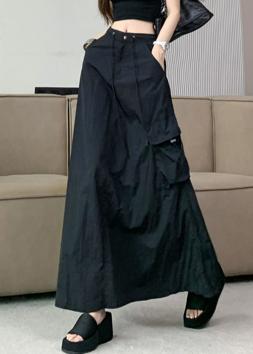 Women Black Pockets Drawstring High Waist Cotton Skirts Summer NN002 shopify