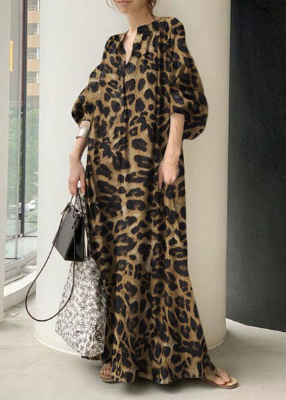 Dresses Bohemian Neck Lantern Apricot V Long Sleeve Oversized FashionChic