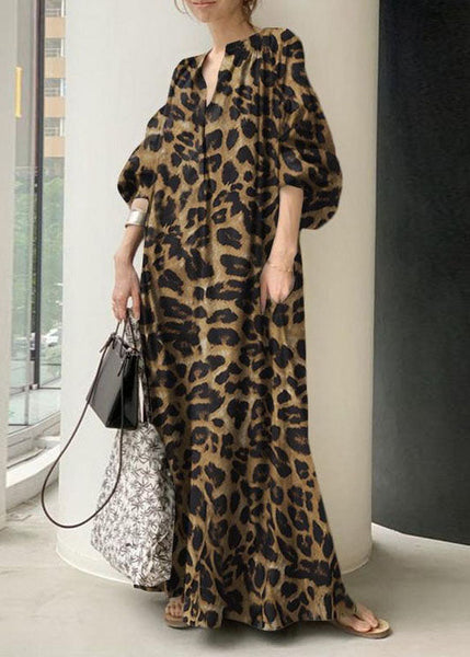 Dresses Bohemian Neck Lantern Apricot V Long Sleeve Oversized FashionChic