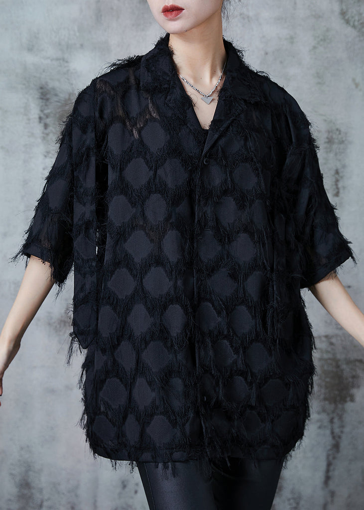 Italian Black Tasseled Oversized Cotton Shirts Summer PZGY-STP240826