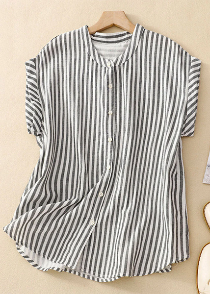 Grace Size Stand Collar Plaid Button Cotton Shirts Summer QB030 GSK-241025