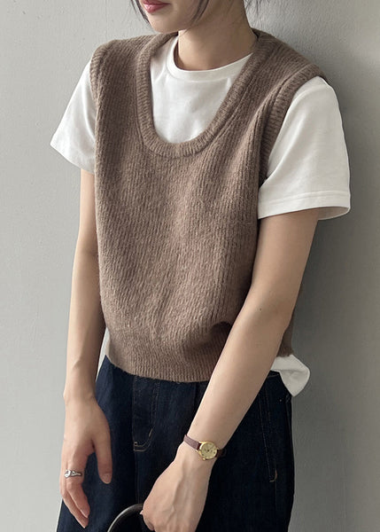 2024 Simple Versatile Green U Neck Knitted Vest Autumn WD016 HS-VTP241103