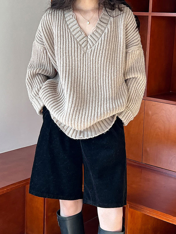 Urban Fuchsia V-Neck Long Sleeve Knit Sweater AN1046 Genistyle Shop