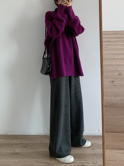 Casual Red High Neck Split Hem Long Sleeve Sweater AN1056 Genistyle Shop