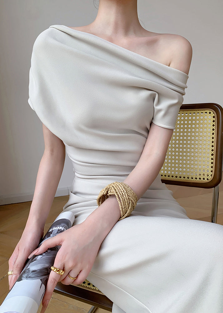 Elegant White Cold Shoulder Backless Chiffon Dress Summer EE054 shopify