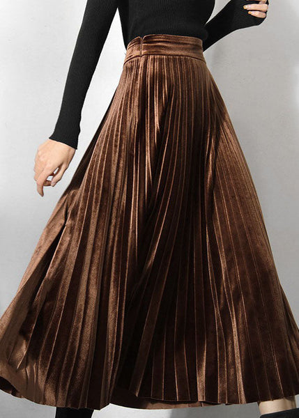 Classy Chocolate Velour pleated Skirt Spring AJ1027 shopify