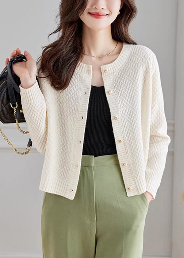French White O Neck Button Woolen Cardigans Fall QC048 shopify
