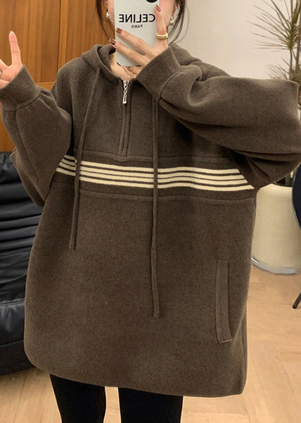 Women Apricot Hooded Zippered Pockets Sweatshirt Fall QX031 shopify