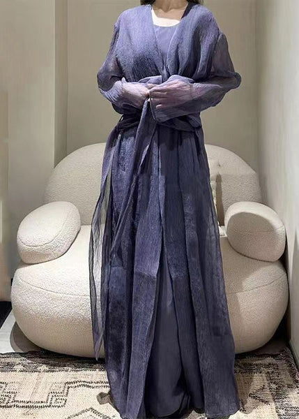 Style Dark Purple Patchwork Tie Waist Tulle Long Dresses Long Sleeve TT1018 shopify