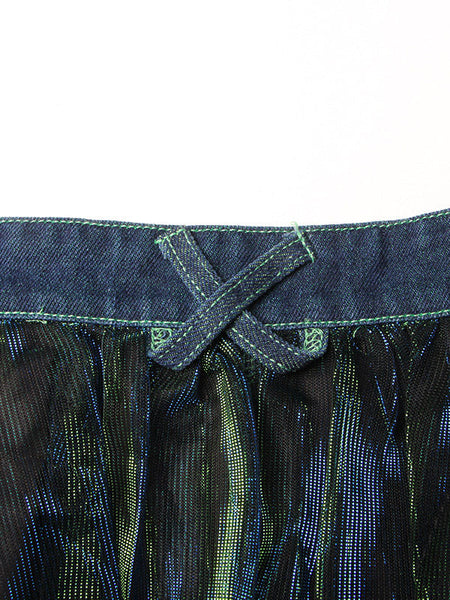 Stylish Denim With Belted Patchwork Blue Green Tulle A-Line Skirt TT1038 shopify