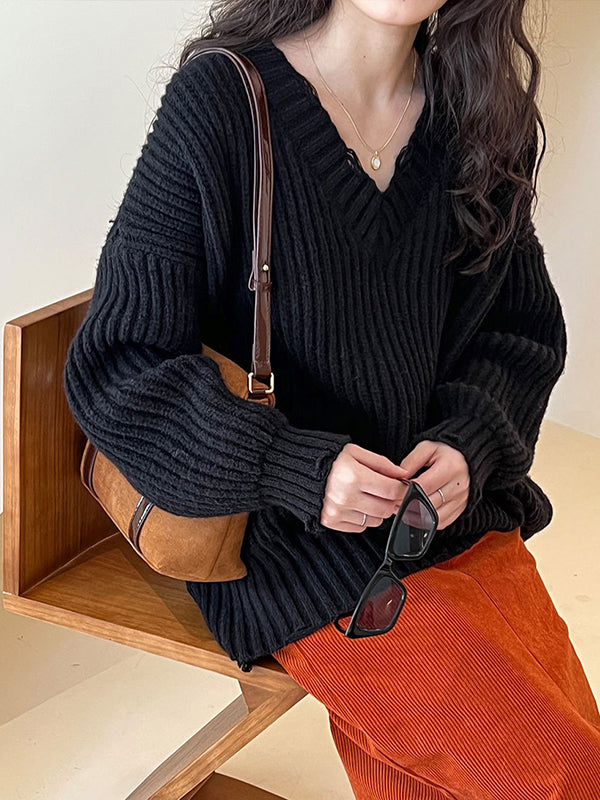 Urban Fuchsia V-Neck Long Sleeve Knit Sweater AN1046 Genistyle Shop