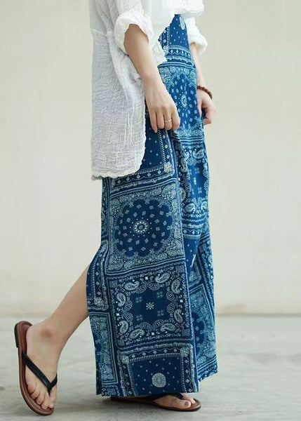 New Blue Print Side Open High Waist Cotton Skirts Fall QP004 OL-SKTS241001