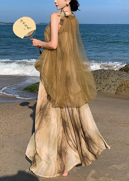 Holiday Style Tie Dyed Mesh Patchwork Fake Two Chiffon Long Dresses TT1029 shopify