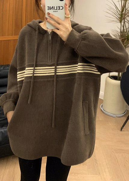 Women Apricot Hooded Zippered Pockets Sweatshirt Fall QX031 shopify