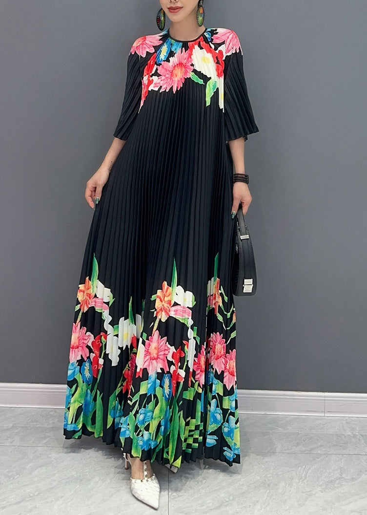 Classy Black O-Neck Print Flattering Maxi Dresses Half Sleeve AO1039 JDML-SDL240909